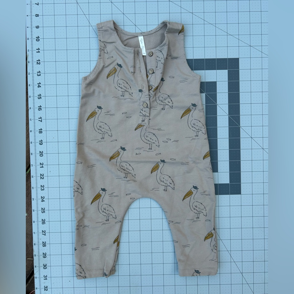 Rylee + Cru Tan Baby Romper with Bird Design